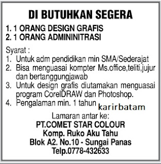 Lowongan Kerja PT. Comet Star Colour