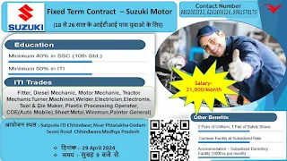 Suzuki Motor ITI Jobs Recruitment: ITI Jobs Campus Placement at Satpuda ITI Chhindwara Madhya Pradesh