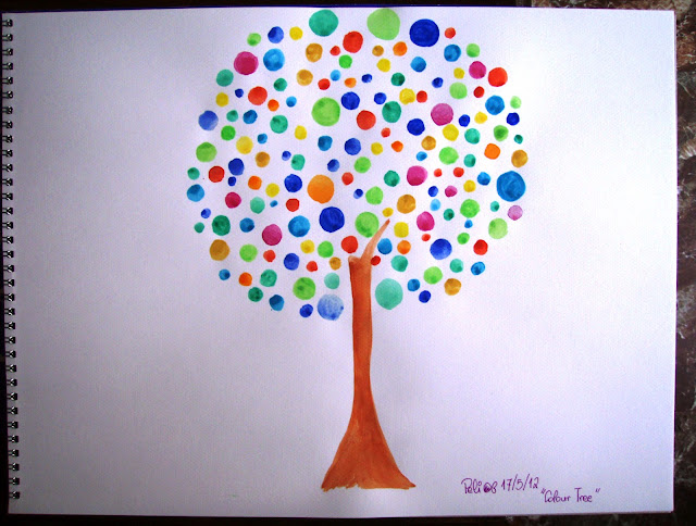 happy tree watercolour painting drawing