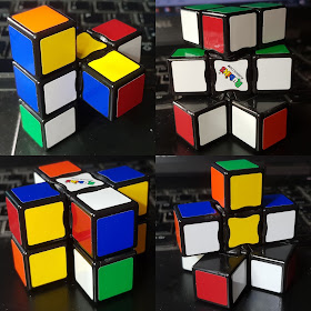 Collage showing 4 different shapes possible with Rubik's Edge - actually a really interesting toy for people with reduced vision