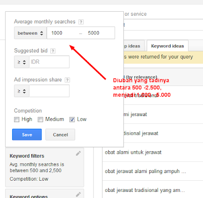 Mengubah settingan Keyword Planner