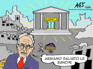 Banche, salvabanche, governo, padoan, crisi, vignetta, satira