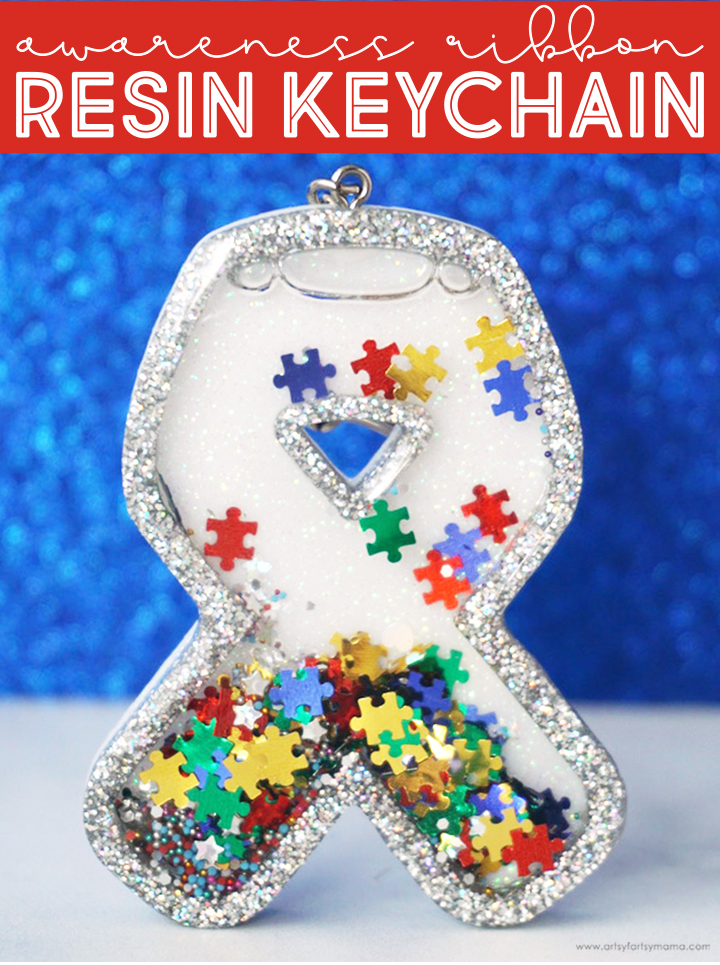 Autism Awareness Ribbon Resin Shaker Keychains