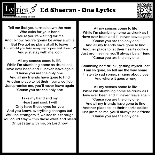 Ed Sheeran - One Lyrics | lyricsassistance.blogspot.com