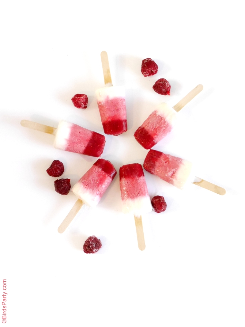 Raspberry & Yogurt Ombré Popsicles Recipe - BirdsParty.com