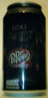 Left side of Cherry Dr Pepper Loki can