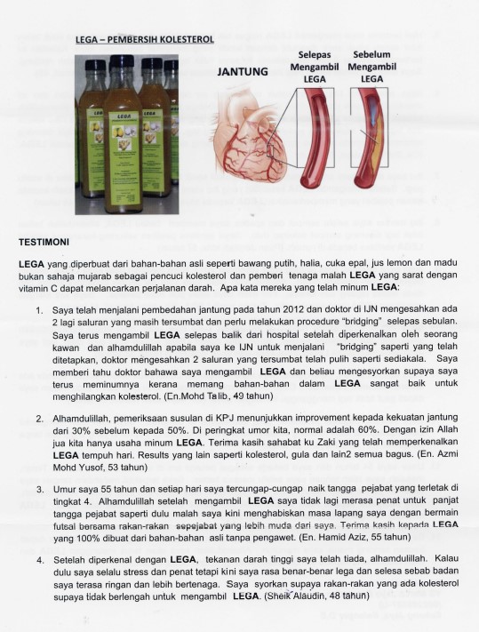 JUS LEGA PEMBERSIH KOLESTROL (CHOLESTROL CLEANSER): JUS LEGA