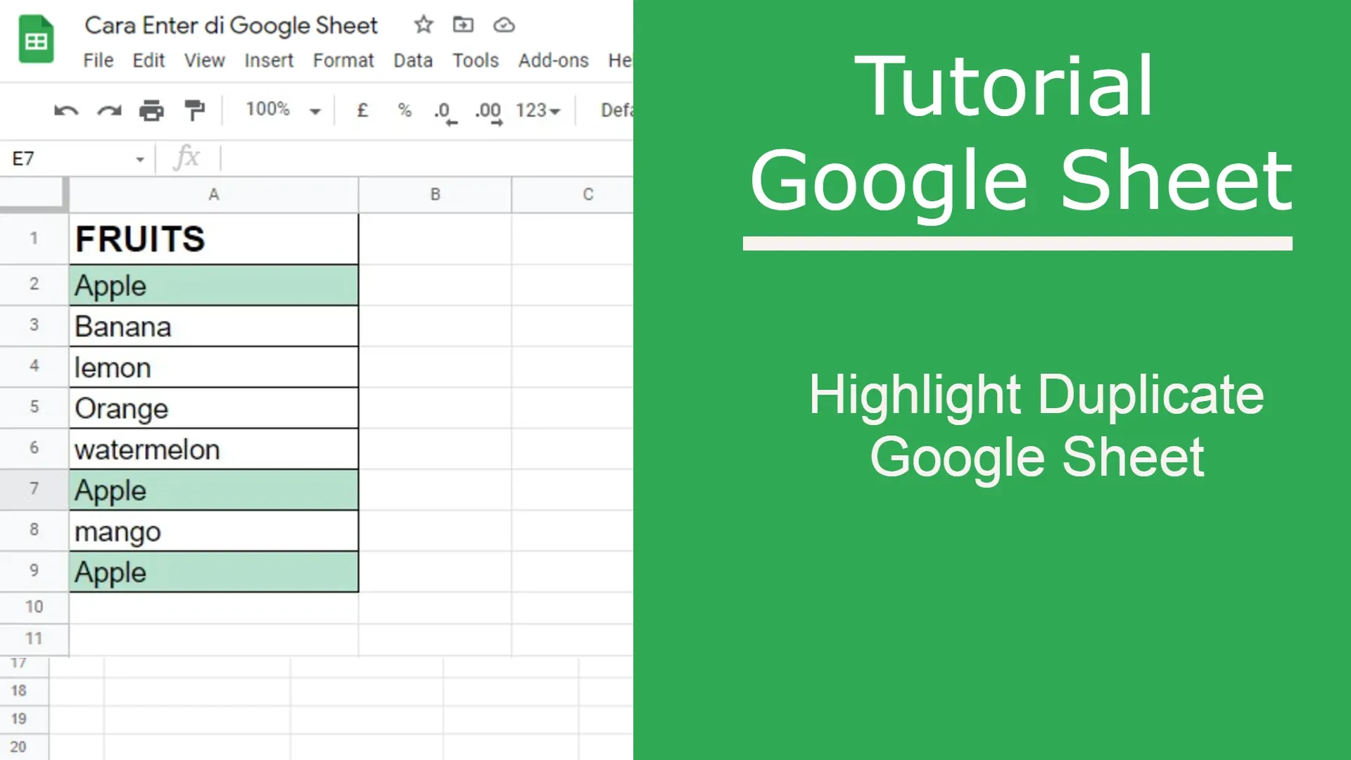 Mencari data di Google Spreadsheet highlight duplicate di Google Sheet