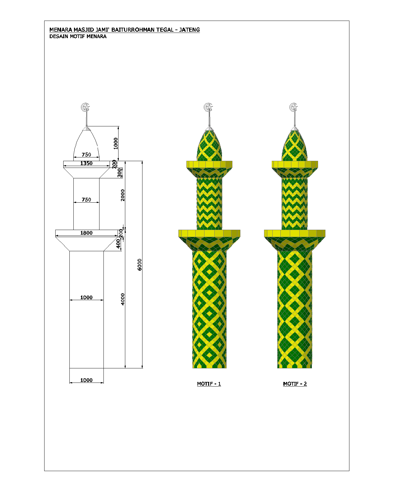 Gambar desain menara kubah Masjid Jami Baiturrohman Tegal 