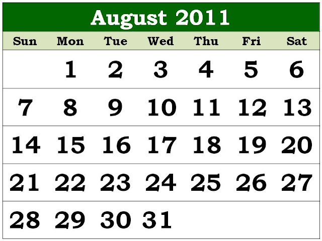 calendar of 2011. august calendar 2011 printable