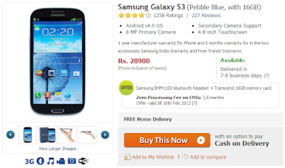 Samsung Galaxy SIII Price Drops at Flipkart