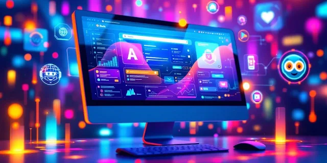 Futuristic browser interface with glowing digital elements, leo ai brave.