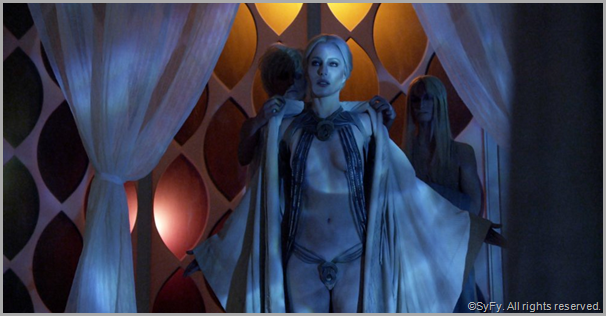 Jaime Murray as Stahma, getting ready for sexy time with her hubby. CLICK to visit the official DEFIANCE site.