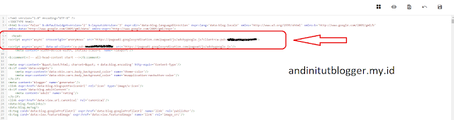 Kode Iklan Otomatis Adsense Berhasil Diletakkan Dibagian <Head> Pada Edit HTML Di Blog
