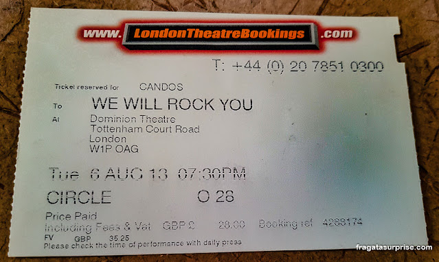 Ingresso para o musical "We Will Rock You", Londres