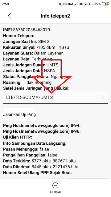 Pilihan Jaringan 4G di hp Xiaomi