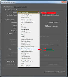 memilih format QuickTime Movie di software after effects