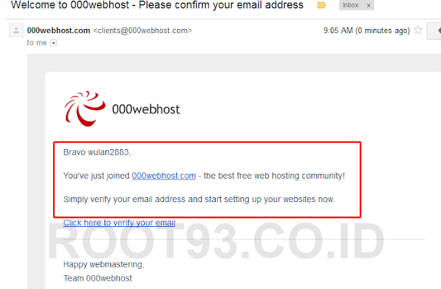 konfirmasi email dari 000webhost