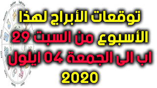 توقعات الأبراج لهذا الأسبوع من السبت 29 اب الى الجمعة 04 ايلول 2020