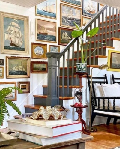 Nautical Maritime Art Gallery Wall Staircase