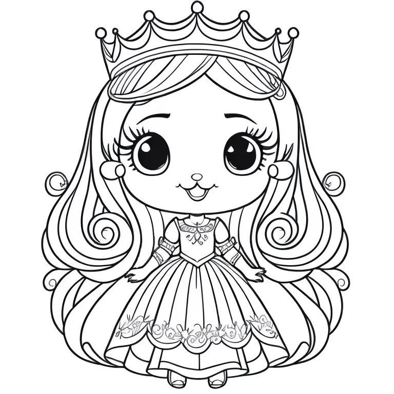 Desenho Kawaii Bonequinha Princesa para Imprimir e Colorir, Desenhos fofos