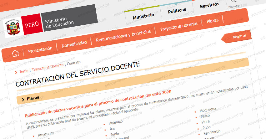 MINEDU: Plazas Vacantes para Contratación Docente 2020 (Actualizado 14 Enero) www.minedu.gob.pe