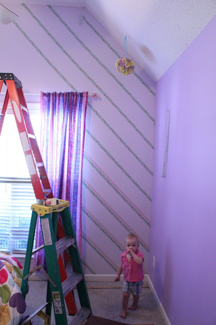 Lavender room with washi tape wall pattern looks like wallpaper