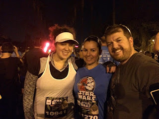 My husband, sister-in-law, and me getting up bright and early for the runDisney Star Wars 10k race