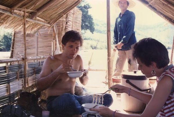 Eating on the raft.