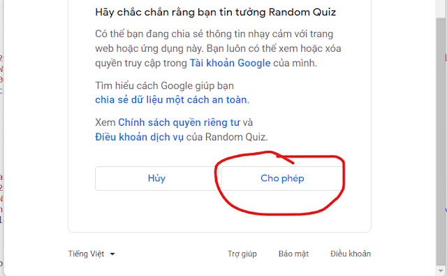 Đồng ý các điều khoản sử dụng Random Quiz