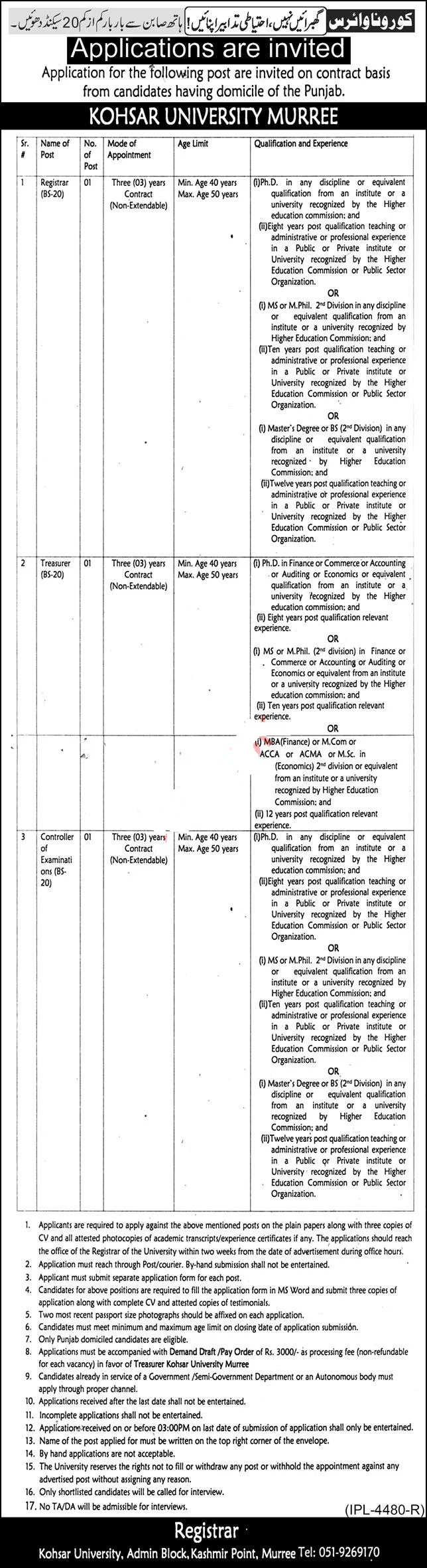 Kohsar University Murree KUM  Jobs May Ads 2021 - Findpkjobtoday.com