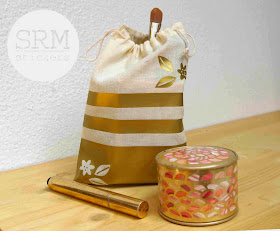 SRM Stickers Blog - Trendy Make Up Bag by Lorena - #muslin #bag #vinyl #heat transfer #altered #die cuts
