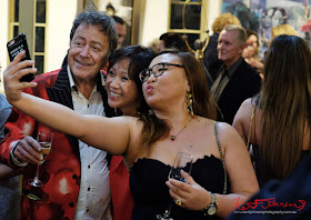Charles Billich and admirers, selfie time - Dali Sculptures LAUNCH at Billich Gallery - Photography by Kent Johnson for Street Fashion Sydney
