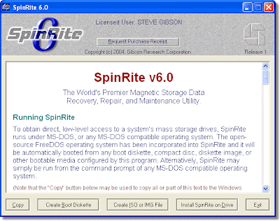 Download SpinRite 6.0 for Windows XP, Linux, Novell, and All Other File Systems