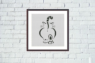 Black cat minimalist embroidery pattern - Tango Stitch