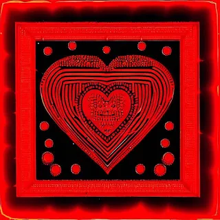 intricate heart, african Painterly style, red stripes, bright red dots, neon red