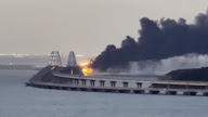 FIRE BREAKS OUT ON THE SOLE BRIDGE CONNECTING THE PENINSULA TO RUSSIA IN THE CRIMEA