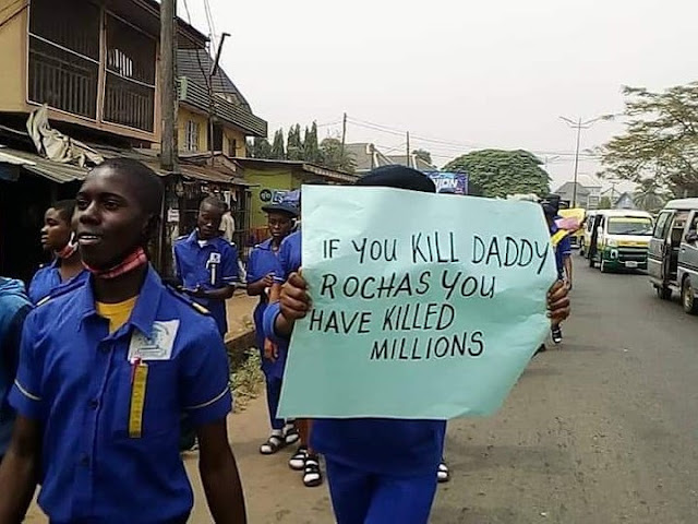 ‘Don’t Hurt Our Daddy’ - Rochas Foundation Students Protest Against Gov. Hope