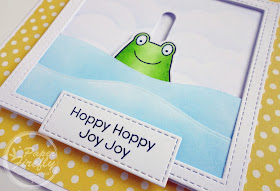 Handmade card with jumping frog (using Toad-ally awesome stamps/dies and volcano slider die from My Favorite Things)