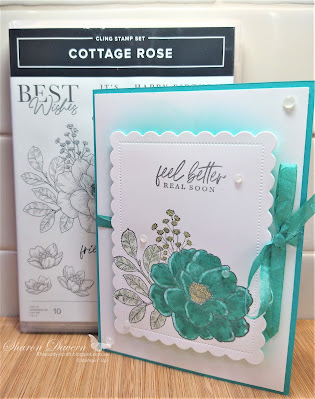 Rhapsody in craft, #rhapsodyincraft, Cottage Rose, Bermuda Bay, #colourcreationsbloghop,Scalloped Contour Dies, Blending Brushes, Polished Dots, Stampin' Blends, Get Well Card, Stampin' Up!