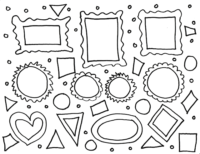 a template of shapes and decorations for Toddler Fine Motor Sticker Practice Page Template 1