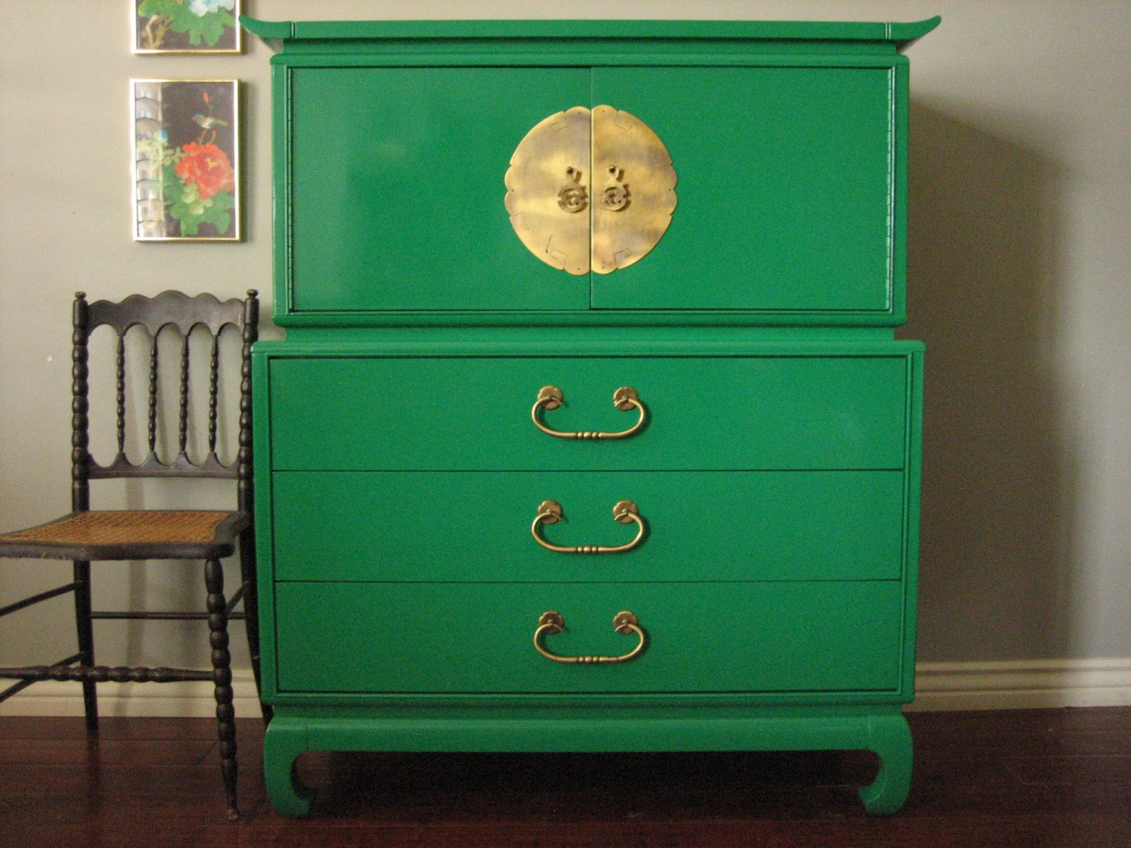 European Paint Finishes: Hollywood Regency Emerald Green Chest~