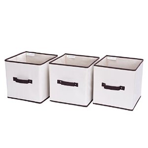 StorageWorks Polyester Canvas Storage Cube Box, Foldable Basket Bin Organizer, Natural, 3-Pack by StorageWorks