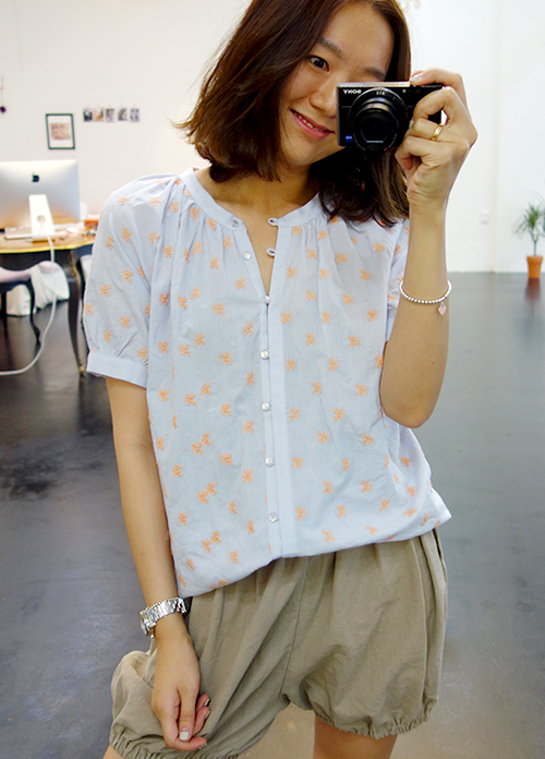  Embroidered Button Blouse