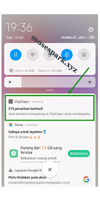 notifikasi pembayaran berhasil dari clipclaps