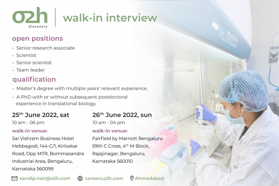 Job Available's for O2h Ltd Walk-In Interview for MSc/ PhD