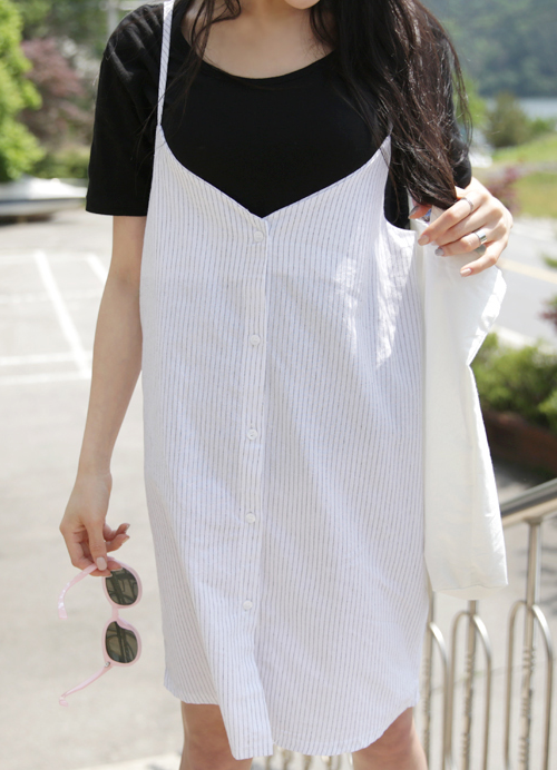  Striped Button Front Dress