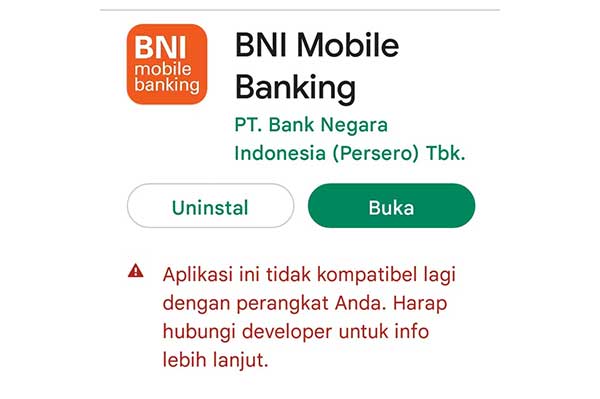 Penyebab Aplikasi Ini Tidak Kompatibel Pada BNI Mobile Banking