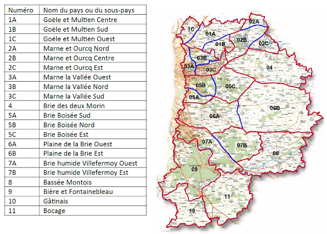 Tableau des territoires cynégétiques de Seine et Marne