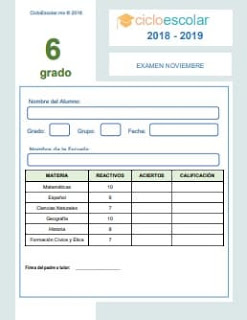 Examen Mensual Sexto grado 2018-2019